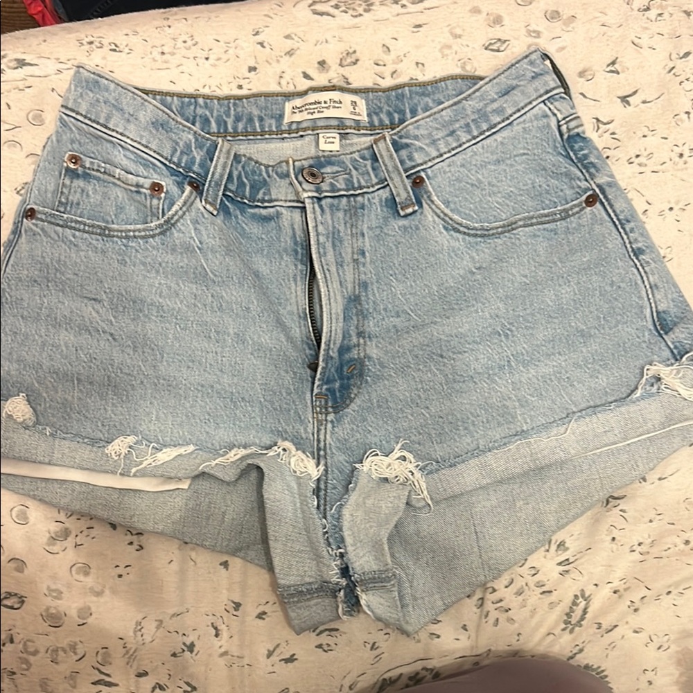Abercrombie & Fitch Light Wash Denim Rolled Hem Shorts